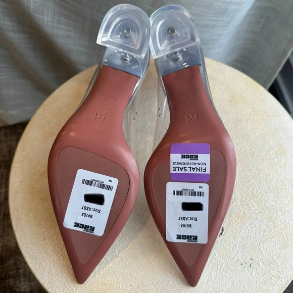 Auth Amina Muaddi Rosie Cinderella Glass Heel PVC,Wide Heel EU 42 Retail $1250 - Picture 4 of 4
